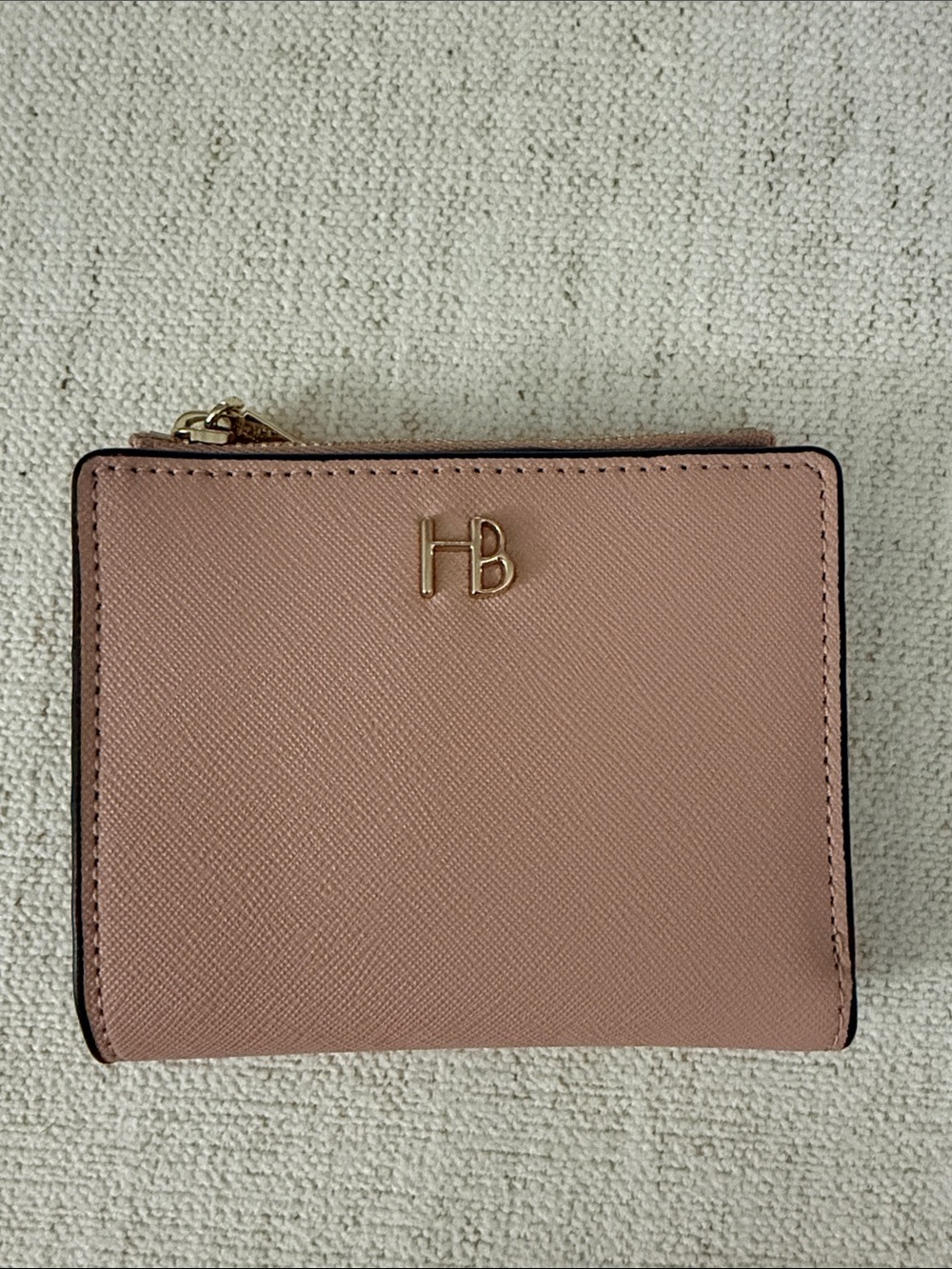 henri bendel Blush Pink Compact Zip Wallet with Gold HB Logo